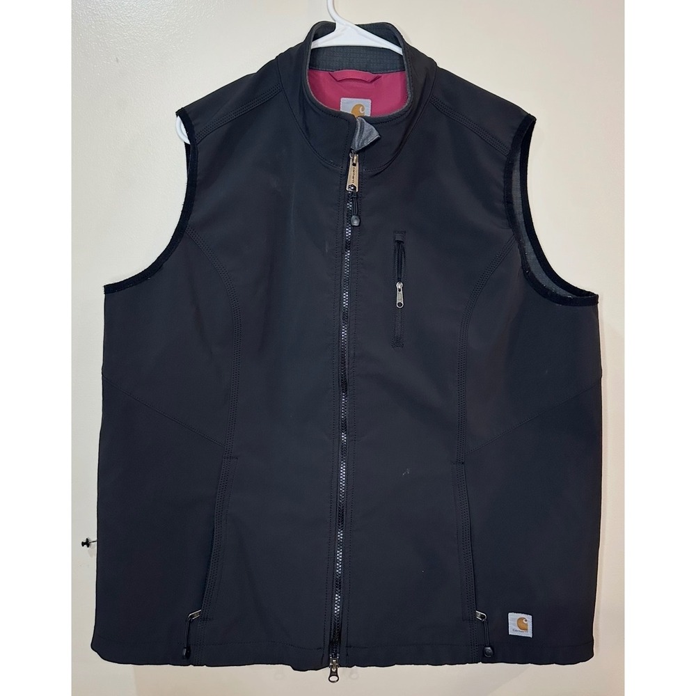 Carhartt Women's Soft-shell Vest Black‎ Pink Lining Full Zip Size XXL